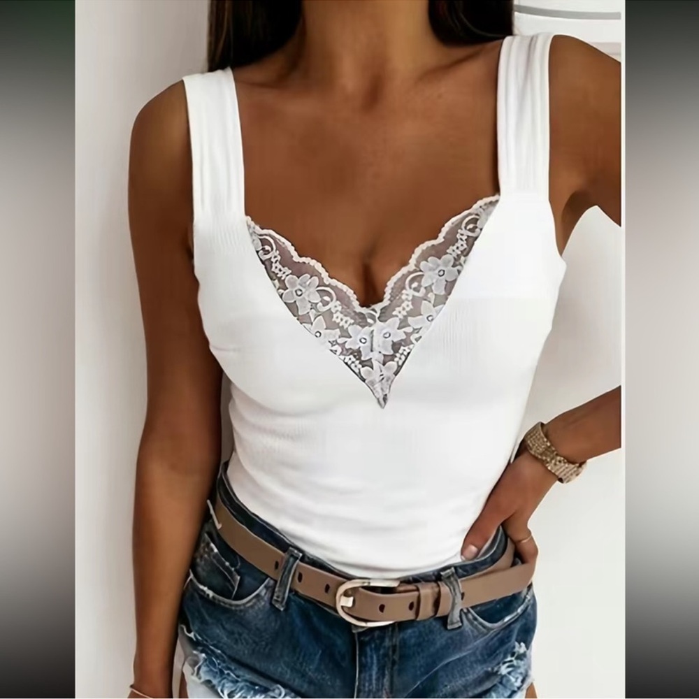 Elegant White Lace Trim Tank